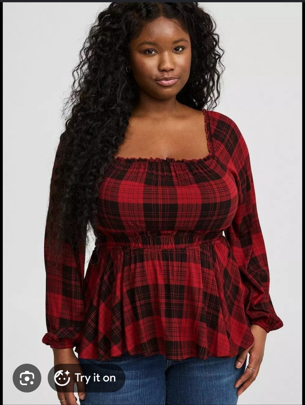 Torrid Plus Size Red Plaid Smocked Waist Blouson Top Sz 4 NWT